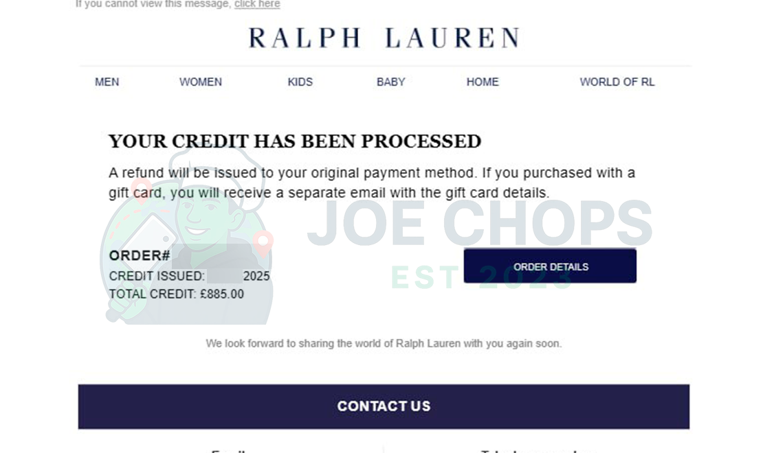 Ralph Lauren Order Success